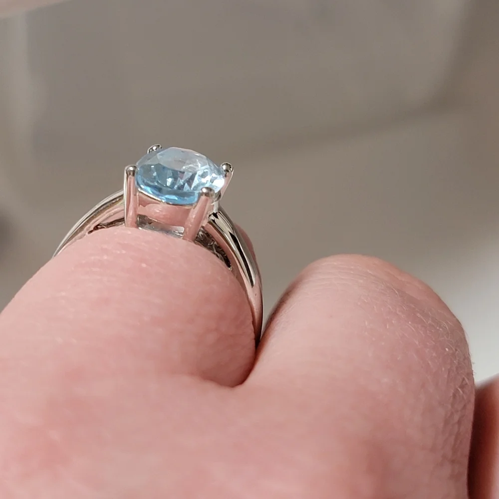 Sterling Silver Blue Topaz Solitaire Ring Signed ATI 925 China